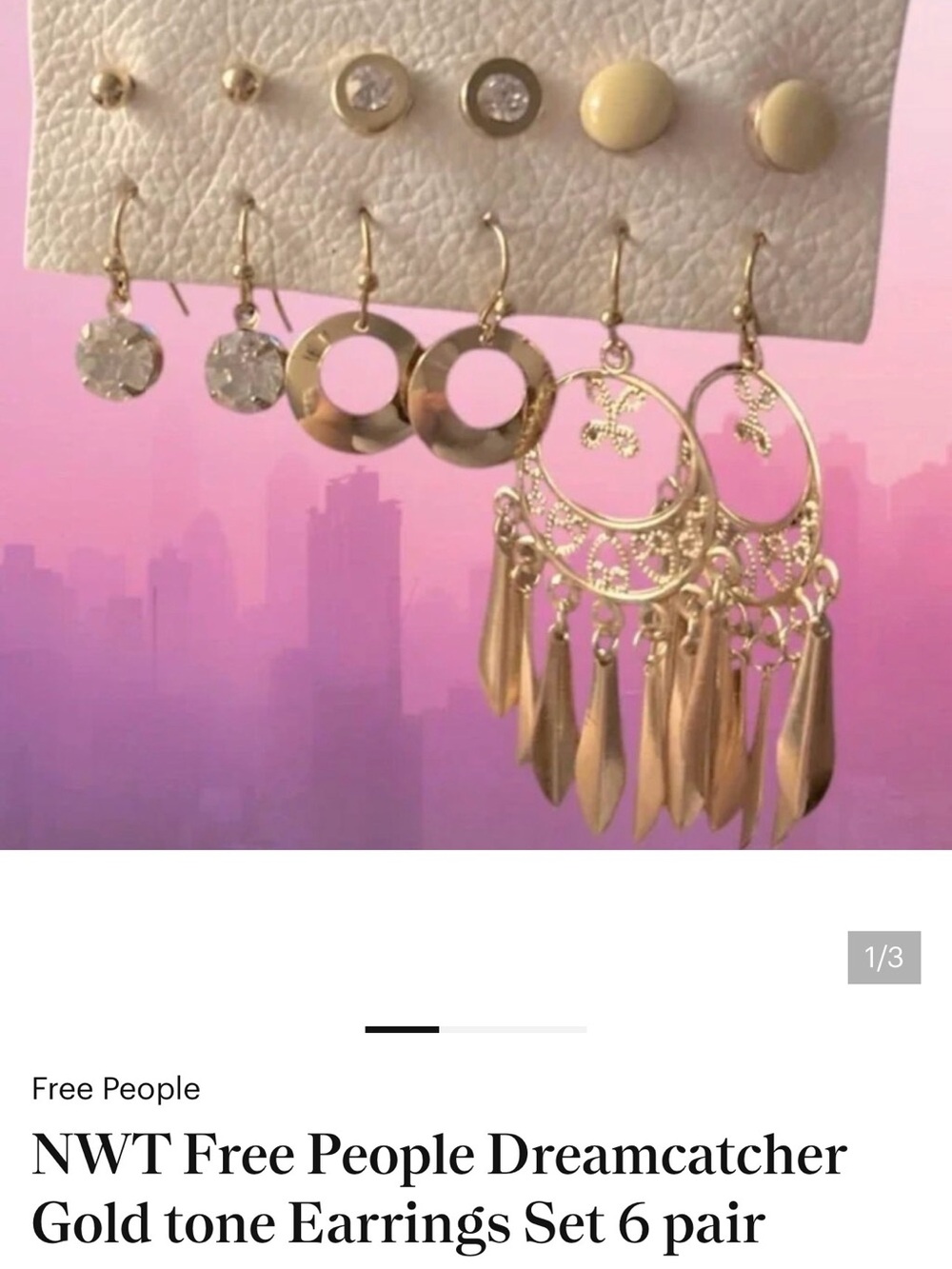 Free People Dreamcatcher Gold Tone Multi-Pair Earring Set - Yellow Accent